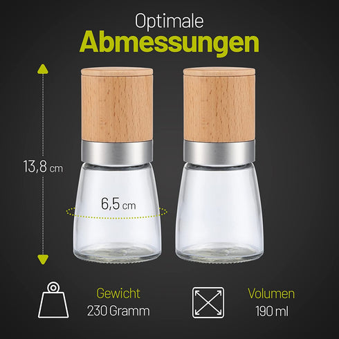 Gewürzmühlen 2er Set Holz mit Deckel