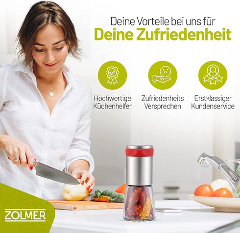 Chilimühle aus Edelstahl & Glas