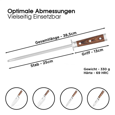 Wetzstahl aus Edelstahl und Pakkaholz