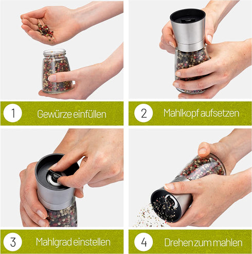 Gewürzmühlen 2er Set Edelstahl klein