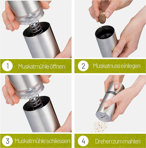 Muskatnuss Mühle mit Vorratsbehälter