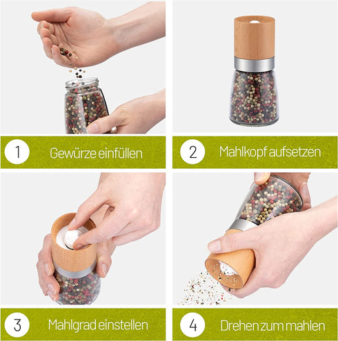 Gewürzmühlen 2er Set Holz mit Deckel