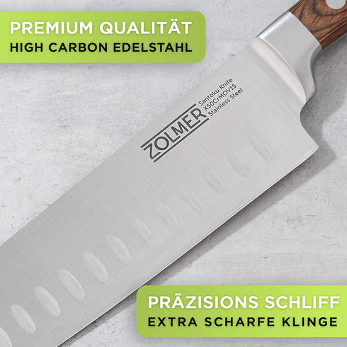 Santoku Messer aus Edelstahl & Pakkaholz